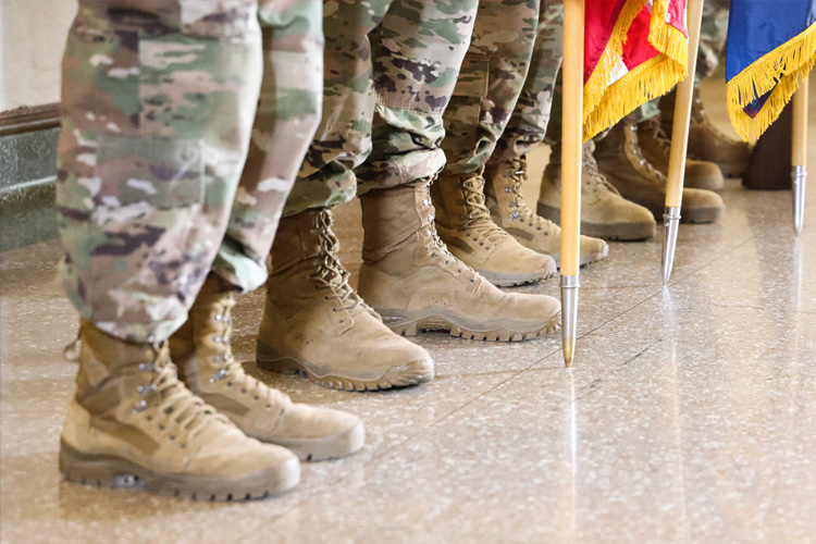 boots of military students with flags